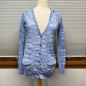 GAP NWT Blue Space Dye Button Front V-Neck Lightweight Cardigan Sweater